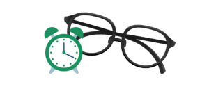 Reading glasses and a clock. Skimmable blogs are easier to read.