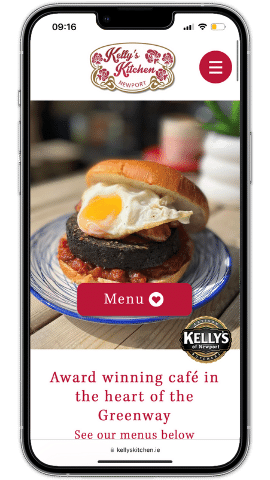 The new updated site for kellys kitchen on iphone - mobile optimized website design